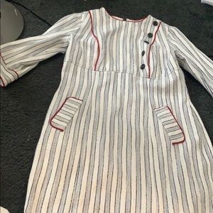 Blue white and red dress with buttons up top